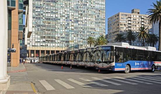 A blue and white bus on a city streetDescription automatically generated